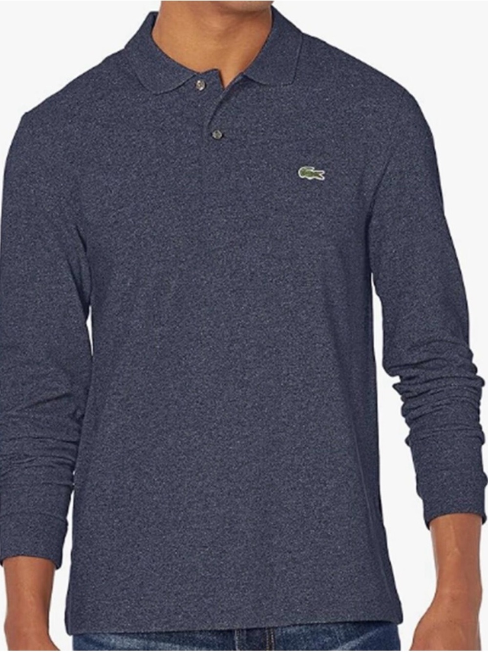 Lacoste Men 7/XXL Classic Fit Long Sleeve Polo Shirt in a heathered navy blue